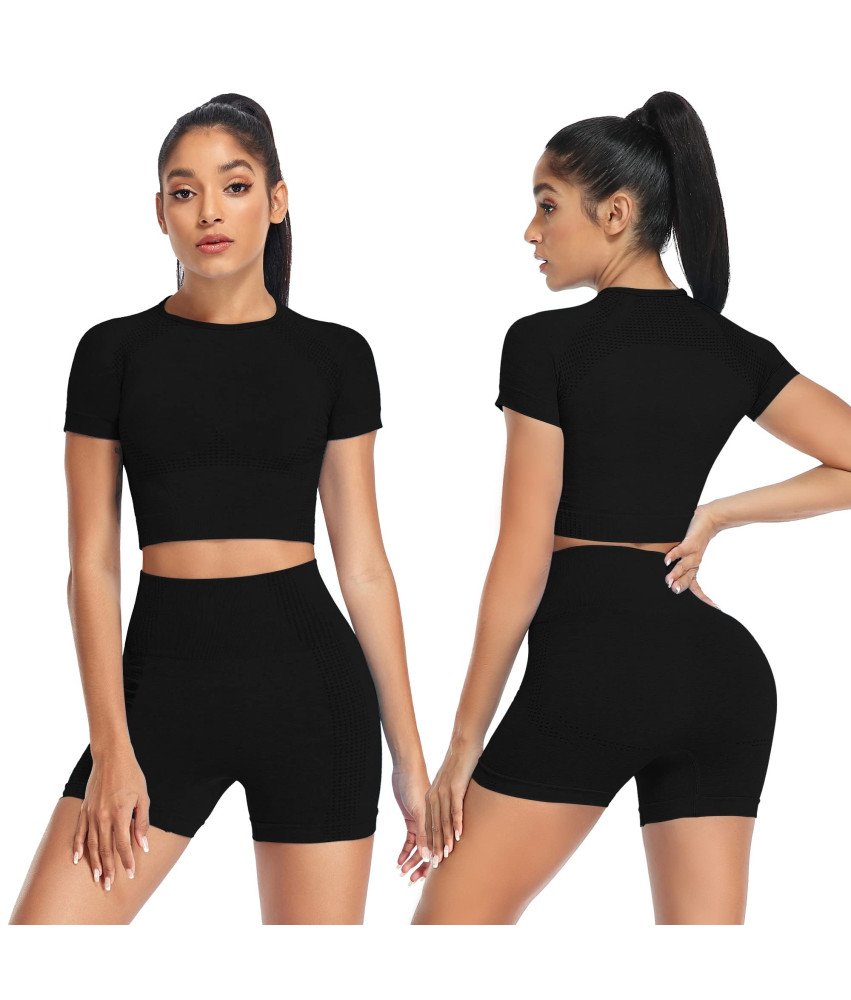 Damski Crop Top Sportowy do Jogi Fitness Ćwiczeń Modelujący Czarny S