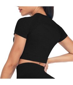 Damski Crop Top Sportowy do Jogi Fitness Ćwiczeń Modelujący Czarny S