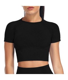 Damski Crop Top Sportowy do Jogi Fitness Ćwiczeń Modelujący Czarny S