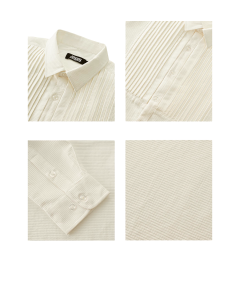 Męska Koszula Formalna z Muszką Regular Fit Paski Elegancka Kremowa S