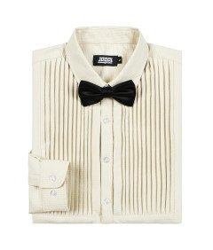 Męska Koszula Formalna z Muszką Regular Fit Paski Elegancka Kremowa S