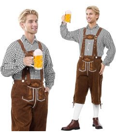 Strój Bawarski Tradycyjny Komplet Męski Oktoberfest Skórzane Spodnie S
