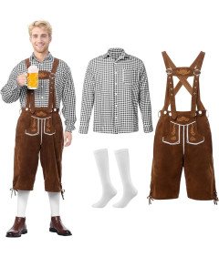 Strój Bawarski Tradycyjny Komplet Męski Oktoberfest Skórzane Spodnie M