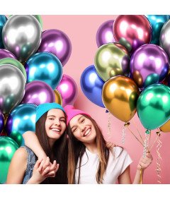 Zestaw 60 Kolorowych Balonów Lateksowych Z 3 Rolkami Wstążek Dekoracyjnych