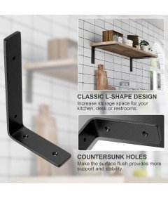 Zestaw 4 Wsporników Półki Narożnej 23cm Metalowe Kątowniki Ścienne Czarne