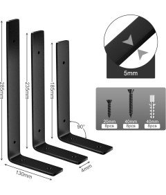 Zestaw 4 Wsporników Półki Narożnej 23cm Metalowe Kątowniki Ścienne Czarne