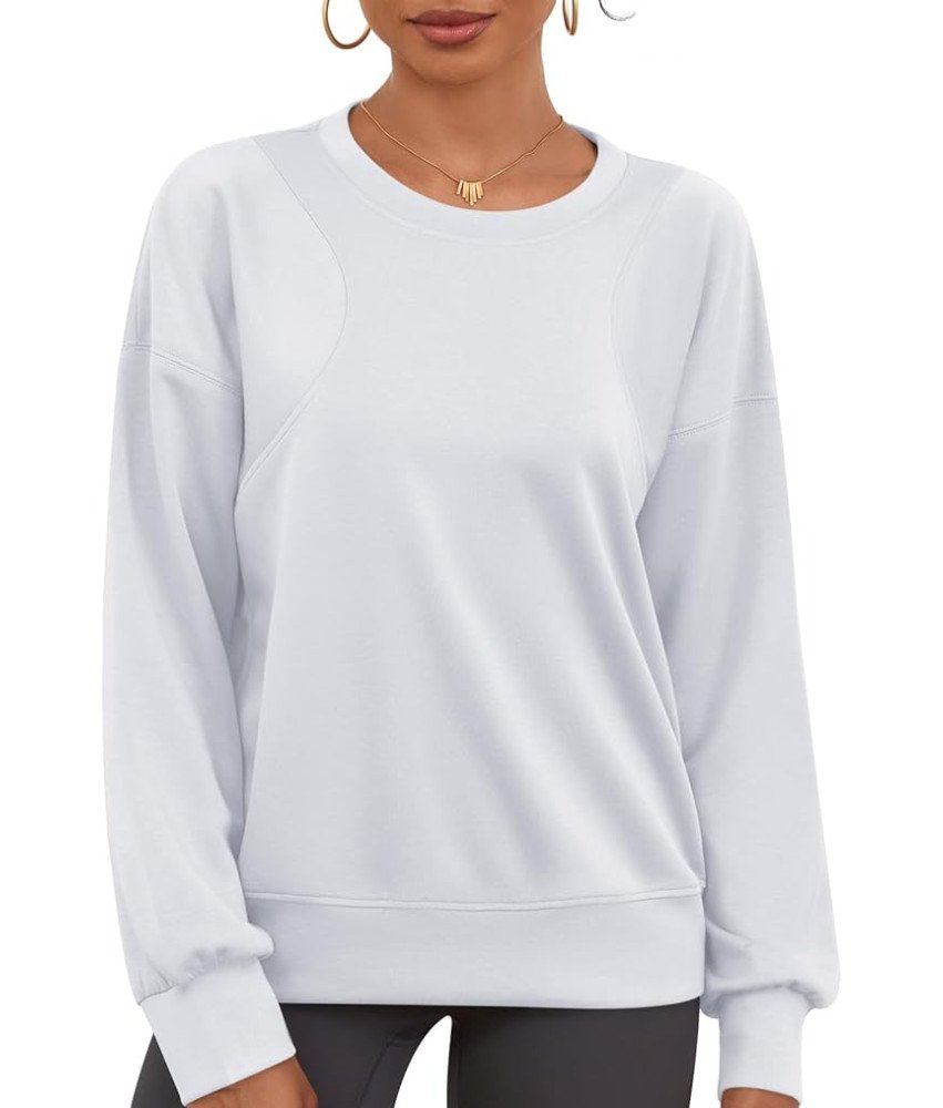 Damska Bluza Oversize Z Długim Rękawem Krótka Luźna Zimowa Biała Rozmiar L