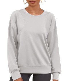 Damska Bluza Oversize Z Długim Rękawem Krótka Luźna Beżowa Rozmiar M