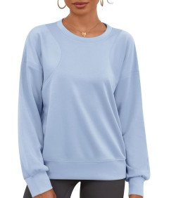 Damska Bluza Oversize Z Długim Rękawem Sportowa Krótka Niebieska Rozmiar L