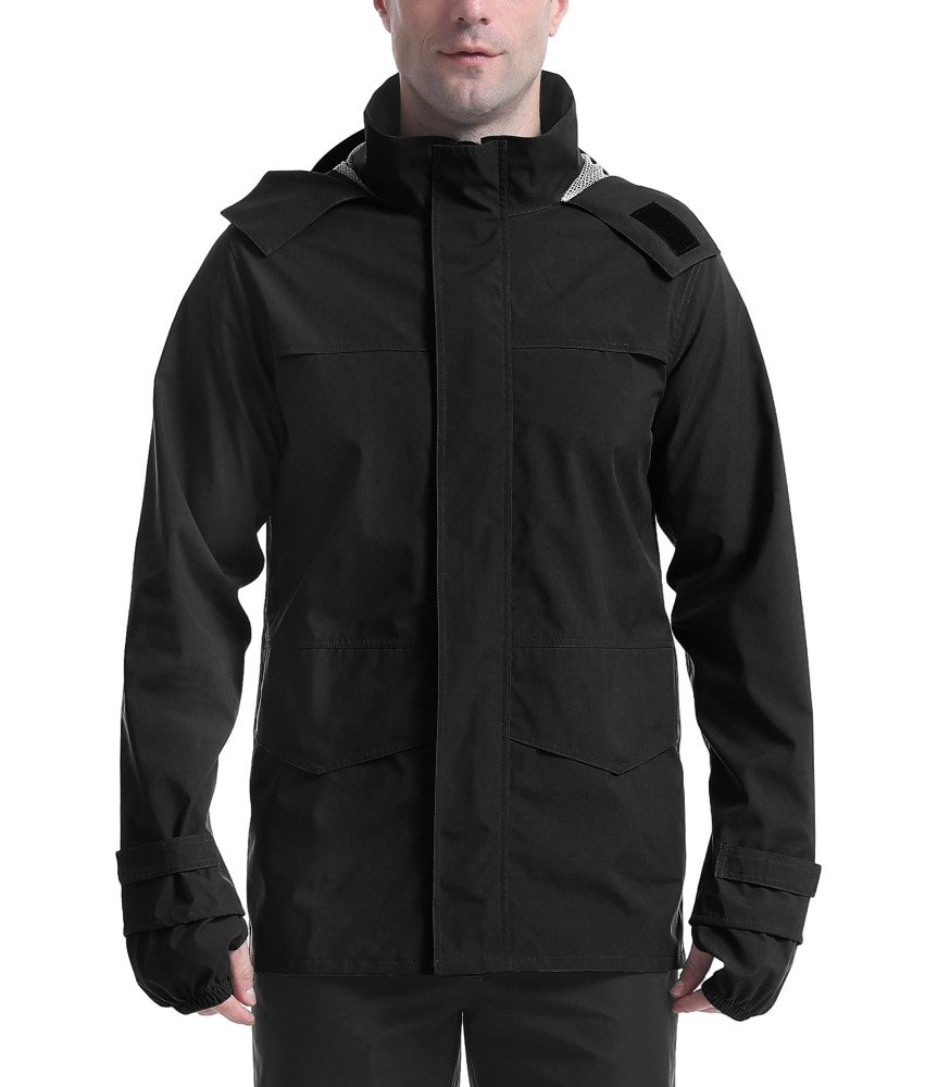 Męska Kurtka Przeciwdeszczowa Wodoodporna Oddychająca Z Kapturem Czarna M