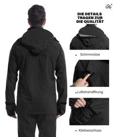 Męska Kurtka Przeciwdeszczowa Wodoodporna Oddychająca Z Kapturem Czarna M