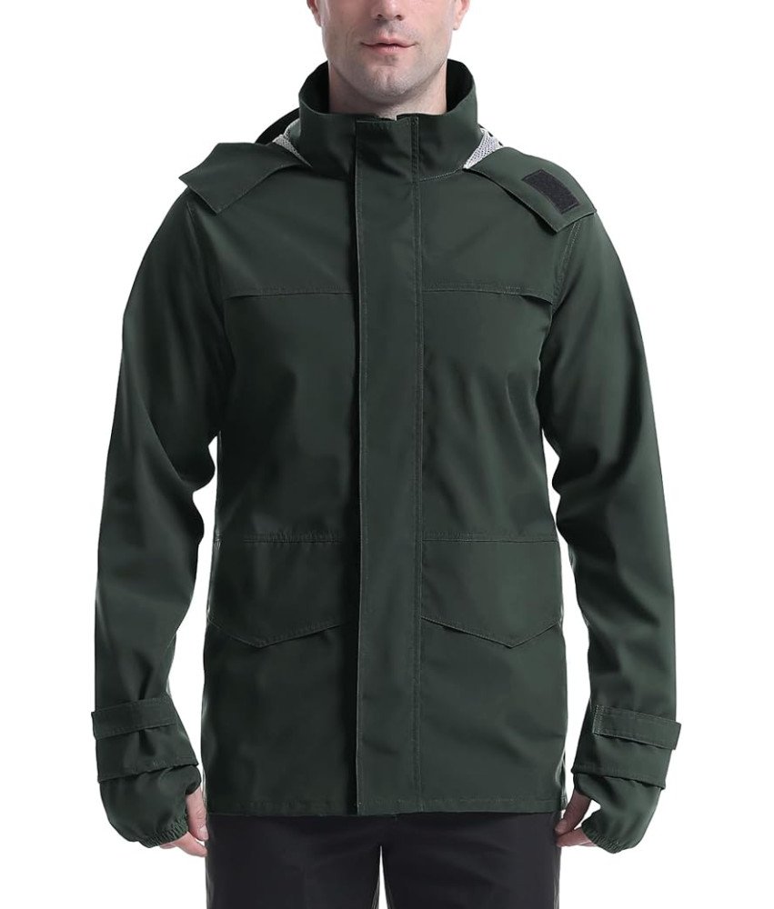 Męska Kurtka Przeciwdeszczowa Wodoodporna  Z Kapturem Zielona M