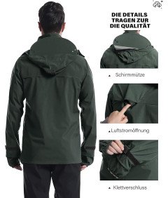 Męska Kurtka Przeciwdeszczowa Wodoodporna  Z Kapturem Zielona M