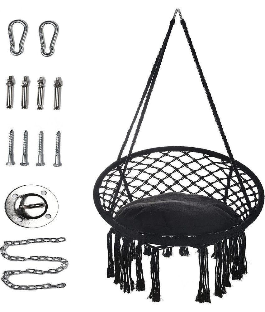 Krzesło Hamakowe Makrama Czarne Z Zestawem Montażowym Do Wnętrz I Ogrodu