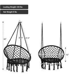 Krzesło Hamakowe Makrama Czarne Z Zestawem Montażowym Do Wnętrz I Ogrodu