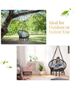 Krzesło Hamakowe Makrama Czarne Z Zestawem Montażowym Do Wnętrz I Ogrodu