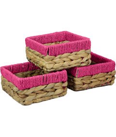 Zestaw 3 Koszyków Z Różowymi Krawędziami Dekoracyjne Pudełko Prezentowe