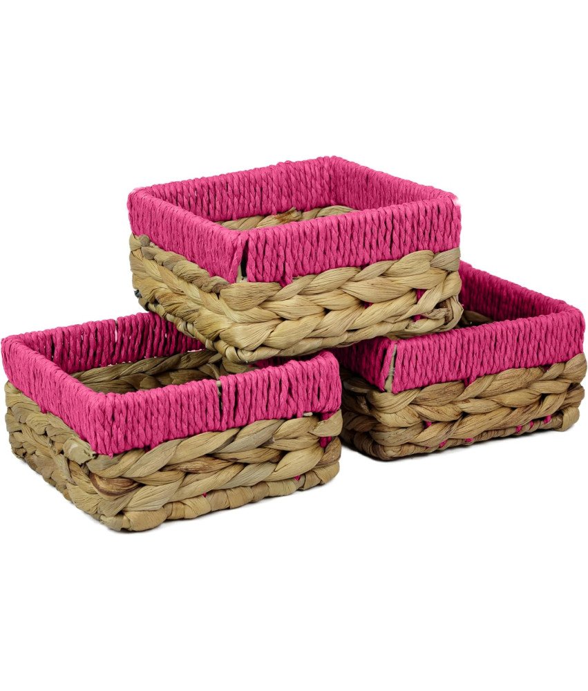 Zestaw 3 Koszyków Z Różowymi Krawędziami Dekoracyjne Pudełko Prezentowe