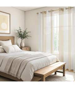 MRTREES Zestaw 2 Półprzezroczystych Zasłon w Paski Białe Beżowe 260x140 cm