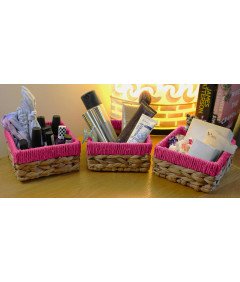 Zestaw 3 Koszyków Z Różowymi Krawędziami Dekoracyjne Pudełko Prezentowe