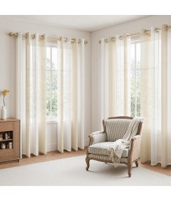 MRTREES Zestaw 2 Półprzezroczystych Zasłon w Paski Białe Beżowe 260x140 cm