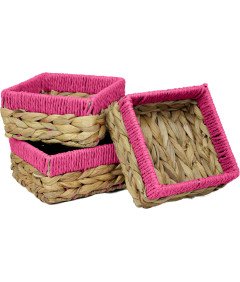 Zestaw 3 Koszyków Z Różowymi Krawędziami Dekoracyjne Pudełko Prezentowe