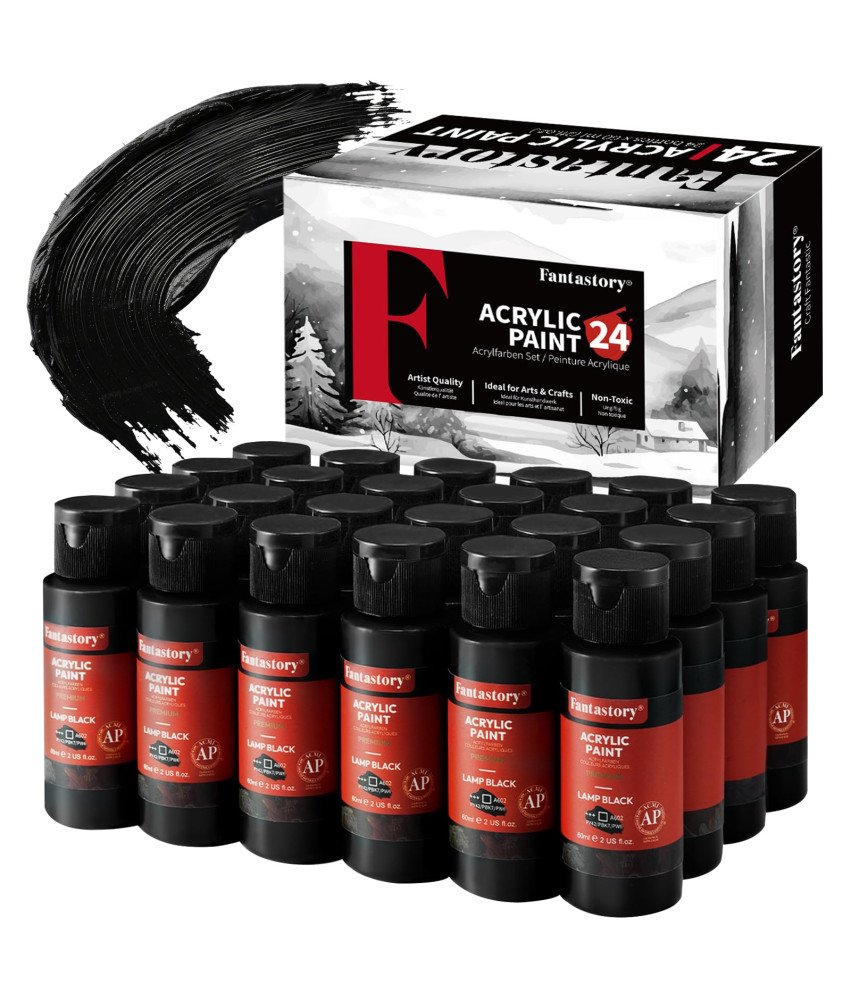 Farby Akrylowe Zestaw Szybkoschnące Wodoodporne Czarne 60 ml 24 szt