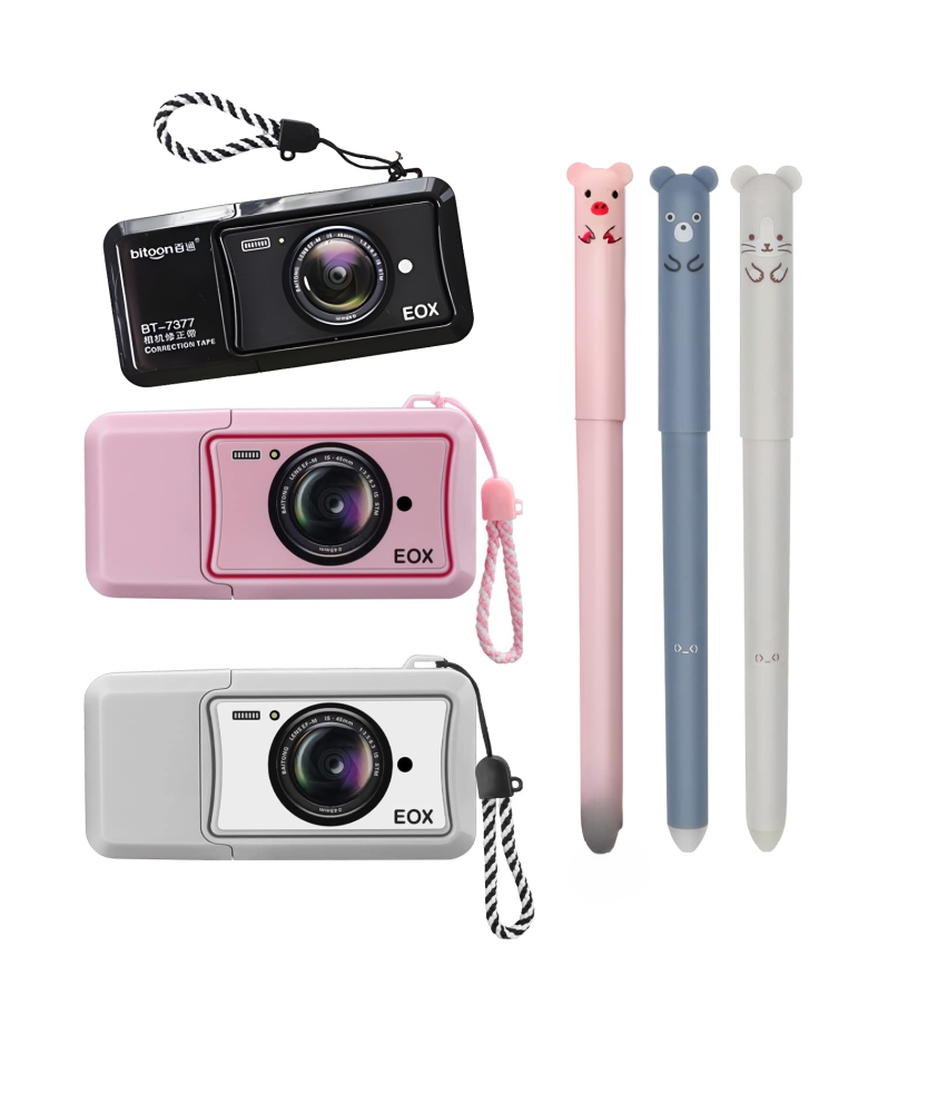 Długopisy Ścieralne z Gumką Korektory w Taśmie dla Dzieci Zestaw 6szt