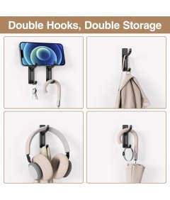 Zestaw 4 szt Samoprzylepne Haki Ścienne Stal Nierdzewna 6 kg Czarne