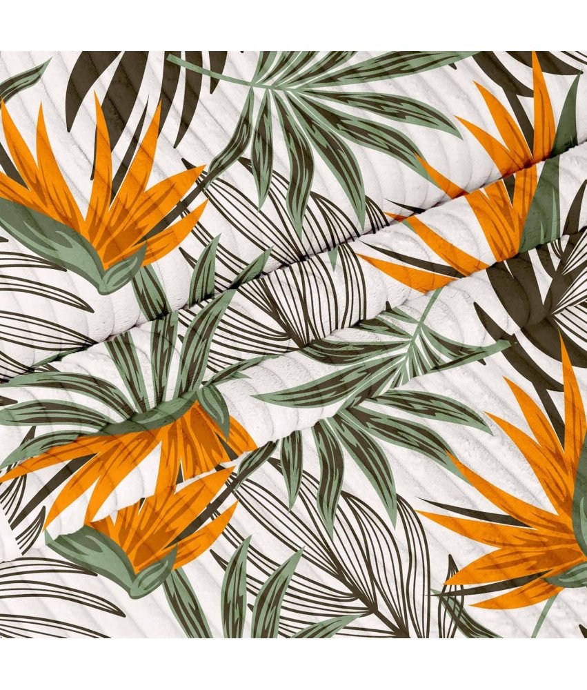 DreamRoots Velur tkanina z motivom listov Bela 1 m x 140 cm