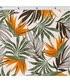 DreamRoots Velur tkanina z motivom listov Bela 1 m x 140 cm