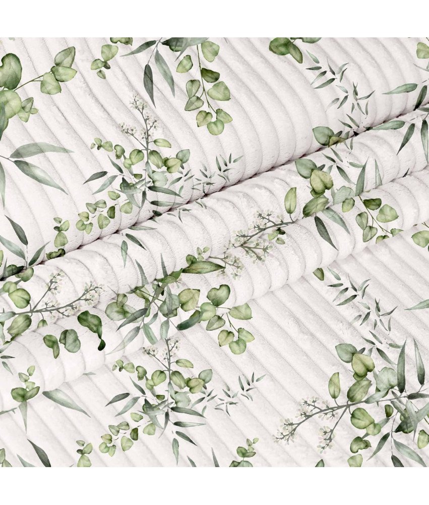 DreamRoots Velur tkanina z motivom listov Bela 1 m x 140 cm
