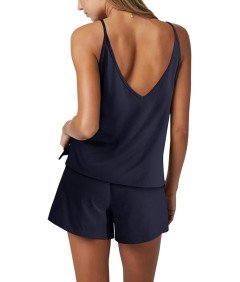 Damski Bawełniany Dres Spodenki Koszulka Granatowe Strój Domowy Komplet M