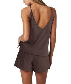 Damski Bawełniany Dres Spodenki Koszulka Brązowe Strój Domowy Komplet L