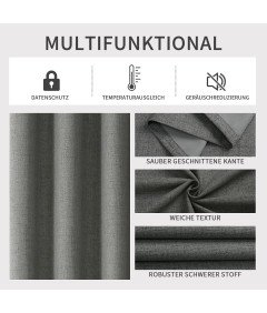 Zasłony Zaciemniające Imitacja lnu Termiczne 132x210 cm 2 Sztuki Szare