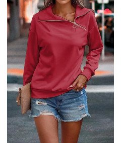 KEBORUILA Damska Bluza Bez Kaptura Elegancka Wysoki Kołnierz Czerwona XL