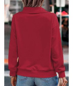 KEBORUILA Damska Bluza Bez Kaptura Elegancka Wysoki Kołnierz Czerwona XL