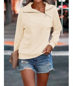 KEBORUILA Damska Bluza Bez Kaptura Elegancka Wysoki Kołnierz Biała XL