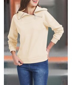 KEBORUILA Damska Bluza Bez Kaptura Elegancka Wysoki Kołnierz Biała XL