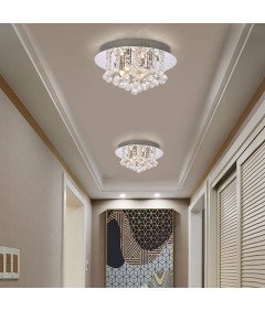 Lampa Sufitowa Wisząca z Kryształami Żyrandol Plafon Chrom Glamour x4 LED