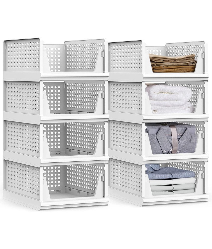 Organizery do Szafy Kosze Szuflady Składane Pudełka Zestaw 8 Sztuk Białe