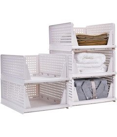 Organizery do Szafy Kosze Szuflady Składane Pudełka Zestaw 8 Sztuk Białe