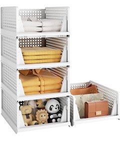 Organizery do Szafy Kosze Szuflady Wysuwane Składane Zestaw 5 Sztuk Białe