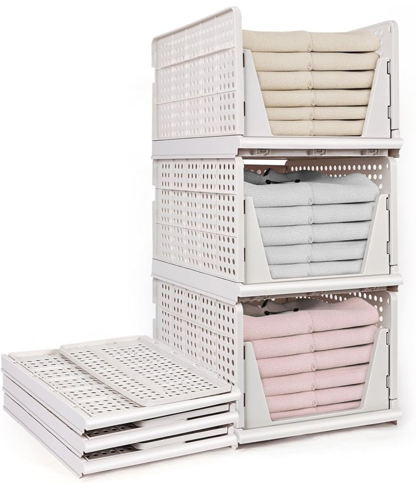 Organizery do Szafy Kosze Szuflady Wysuwane Składane Zestaw 3 Sztuk Białe