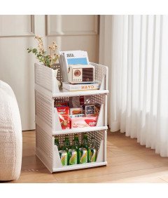 Organizery do Szafy Kosze Szuflady Wysuwane Składane Zestaw 3 Sztuk Białe