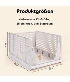 Organizery do Szafy Kosze Szuflady Wysuwane Składane Zestaw 3 Sztuk Białe