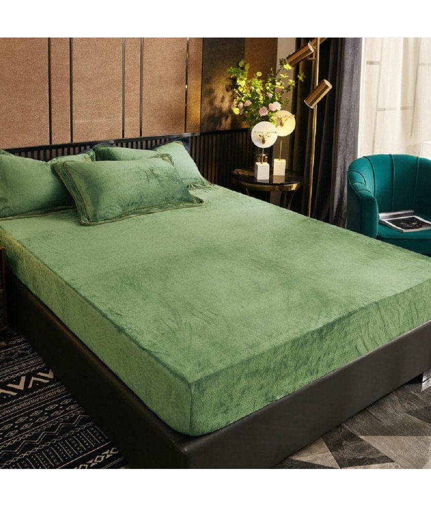 Prześcieradło Zimowe z Aksamitu z Gumką 180x200 cm Zielone Ciepłe Przytulne
