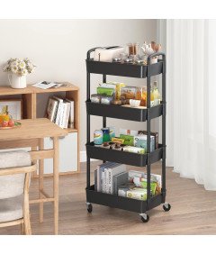 Wózek Kuchenny Czarny 4 Poziomowy z Uchwytem Mobilny do Przechowywania