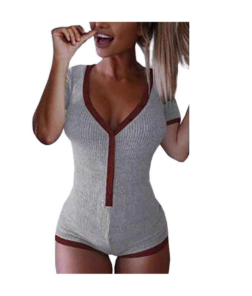Body Damskie Szaro Czerwone z Krótkim Rękawem Dekolt Zapinane na Guziki XL
