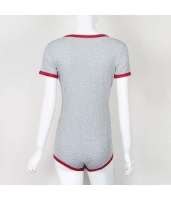 Body Damskie Szaro Czerwone z Krótkim Rękawem Dekolt Zapinane na Guziki XL